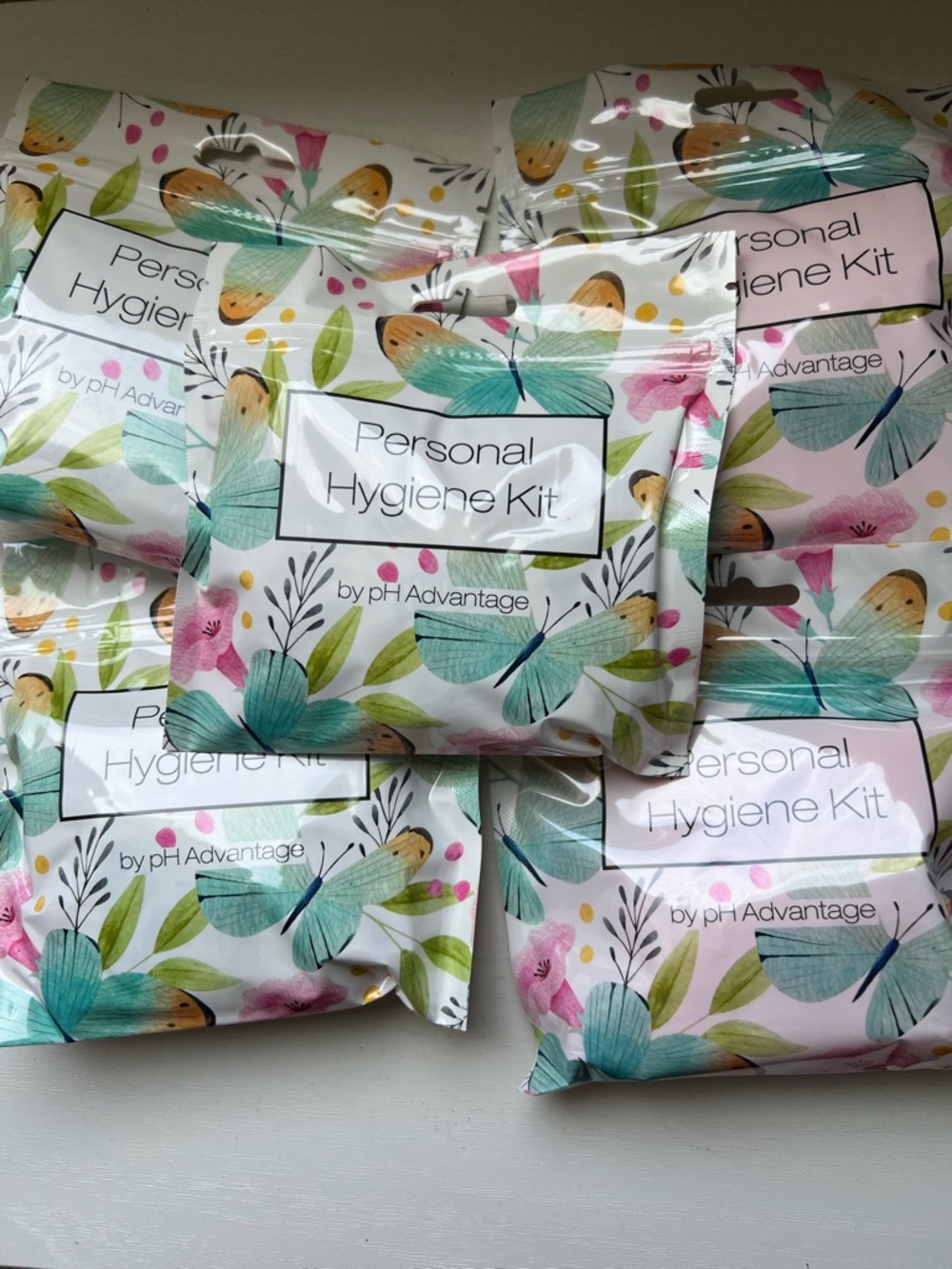 Butterfly Dsigns Floral Personal Hygiene Kit — Teal, Pink, Green, set of 5.